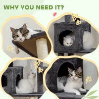 PawHut 66 Inch Large Cat Tree with 2 Door Condos, 3 Big Hammocks, Plush Top Perch, Sisal Scratching Posts, Dark Grey(m-9)