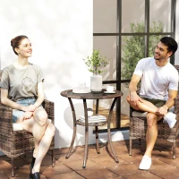 Outsunny Outdoor Rattan Dining Table, Patio Wicker Round Coffee Table with 2-Tier Storage Shelf, Brown(m-1)