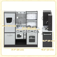 Qaba Play Kitchen for Kids, Pretend Kids Kitchen Playset with Switch Knob Sound, Accessories for Ages 3-8 Years, Dark Brown(m-3)