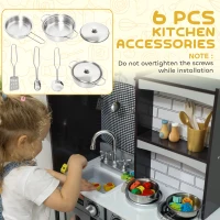 Qaba Play Kitchen for Kids, Pretend Kids Kitchen Playset with Switch Knob Sound, Accessories for Ages 3-8 Years, Dark Brown(m-6)