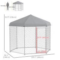 PawHut 9.2' x 8' x 7.7' Outdoor Dog Kennel Dog Run with Waterproof, UV Resistant Cover for Medium Large Sized Dogs, Silver(m-3)