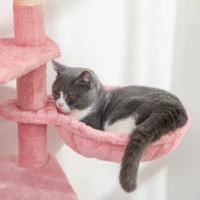 PawHut Cat Tree, 70" Multi-Level Cat Tower with 2 Condos, 2 Perches, Hammock, Toy Balls, Scratching Posts and Board, Pink(m-9)