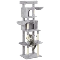 PawHut 69" Cat Tree, Multi-Level Cat Tower with 2 Condos, Plush Perch and Sisal Scratching Posts, Light Grey(m-11)