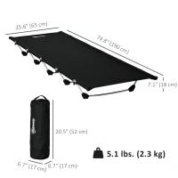 Outsunny Lightweight Camping Cot, Aluminium Portable Folding Bed w/ Strong Support 331 lbs and Carry Bag for Camping, Black(m-3)