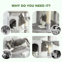 PawHut 69" Cat Tree, Multi-Level Cat Tower with 2 Condos, Plush Perch and Sisal Scratching Posts, Light Grey(m-7)
