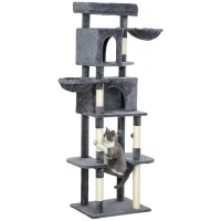PawHut 69" Cat Tree, Multi-Level Cat Tower with 2 Condos, Plush Perch and Sisal Scratching Posts, Dark Grey(m-11)