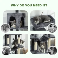PawHut 69" Cat Tree, Multi-Level Cat Tower with 2 Condos, Plush Perch and Sisal Scratching Posts, Dark Grey(m-7)