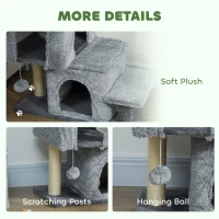 PawHut 4-Step Pet Stairs, Adjustable Height Cat Stairs with Scratching Posts Cat Condo, Hanging Ball for High Bed, Grey(m-6)