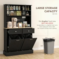 HOMCOM Kitchen Cabinet with Charging Station, 2 Tilt Out Cabinets, Microwave Stand, Freestanding Kitchen Pantry Cabinet, Black(m-5)