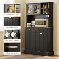 HOMCOM Kitchen Cabinet with Charging Station, 2 Tilt Out Cabinets, Microwave Stand, Freestanding Kitchen Pantry Cabinet, Black(m-9)