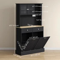 HOMCOM Kitchen Cabinet with Charging Station, 2 Tilt Out Cabinets, Microwave Stand, Freestanding Kitchen Pantry Cabinet, Black(m-3)