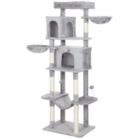 PawHut 69" Cat Tree, Multi-Level Cat Tower with 2 Condos, Plush Perch and Sisal Scratching Posts, Light Grey(m-2)