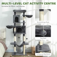 PawHut 69" Cat Tree, Multi-Level Cat Tower with 2 Condos, Plush Perch and Sisal Scratching Posts, Dark Grey(m-4)