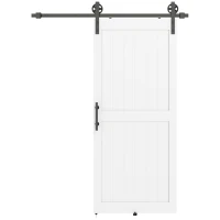 HOMCOM 36inx84in Barn Door with 6FT Sliding Door Hardware Kit, Handle, Upgraded Rollers and Floor Guide, Waterproof, White(m-2)