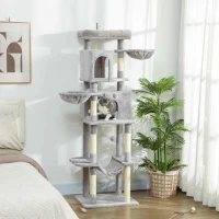 PawHut 69" Cat Tree, Multi-Level Cat Tower with 2 Condos, Plush Perch and Sisal Scratching Posts, Light Grey(m-1)