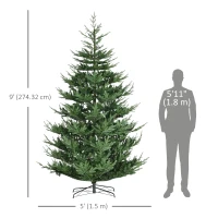 HOMCOM 9ft Artificial Christmas Tree, Wide Pine Holidy Decor, Hinged Xmas Tree with 1939 Tips, Metal Base, Green(m-3)