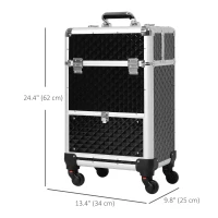HOMCOM Portable Aluminum Makeup Train Cases, Rolling Makeup Case, Salon Beauty Cosmetic Jewelry Organizer Trolley with 4 Wheels, Black(m-3)