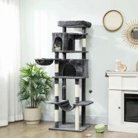 PawHut 69" Cat Tree, Multi-Level Cat Tower with 2 Condos, Plush Perch and Sisal Scratching Posts, Dark Grey(m-8)