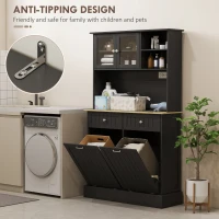 HOMCOM Kitchen Cabinet with Charging Station, 2 Tilt Out Cabinets, Microwave Stand, Freestanding Kitchen Pantry Cabinet, Black(m-10)