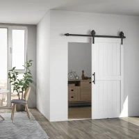 HOMCOM 36inx84in Barn Door with 6FT Sliding Door Hardware Kit, Handle, Upgraded Rollers and Floor Guide, Waterproof, White(m-1)