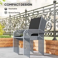 Outsunny 7 Piece Outdoor Patio Dining Set with Table and 6 Stackable Chairs, Steel Frame, Tempered Glass Top, Mesh Seats, Black(m-5)