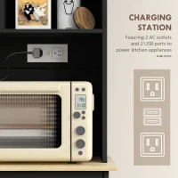 HOMCOM Kitchen Cabinet with Charging Station, 2 Tilt Out Cabinets, Microwave Stand, Freestanding Kitchen Pantry Cabinet, Black(m-4)