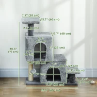 PawHut 4-Step Pet Stairs, Adjustable Height Cat Stairs with Scratching Posts Cat Condo, Hanging Ball for High Bed, Grey(m-3)