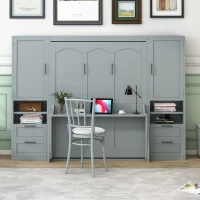 Modern Queen Size Murphy Bed with Closet, Drawers and Shelves, Space-saving Wall Bed with Integrated Storage, 114" L x 17" W x 87" H, Grey(m-5)