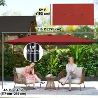 Outsunny Double-Sided Patio Umbrella Parasol with Tilt, Adjustable Height, Vents and 12 Ribs, for Garden, Deck, Pool, Wine Red(m-3)