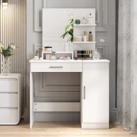 HOMCOM Vanity Desk with Mirror, Makeup Vanity w/ Drawer, Open Compartment and Shelves, Cabinet, Adjustable Shelves for Bedroom(m-7)