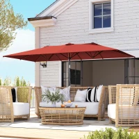 Outsunny Double-Sided Patio Umbrella Parasol with Tilt, Adjustable Height, Vents and 12 Ribs, for Garden, Deck, Pool, Wine Red(m-10)