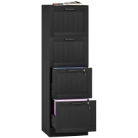 HOMCOM 4 Drawer Filing Cabinet with Lock, Office Storage Cabinet with Adjustable Hanging Bars for A4 Letter Size Files, Black(m-11)