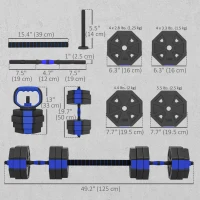 Soozier 4-in-1 Adjustable Dumbbell Set, Used as Kettlebell, Barbell, Dumbbell, Push-Up Stand, 66lbs Free Weights Set, Blue(m-3)