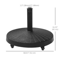 Outsunny 20.5" Round Parasol Base Resin Patio Umbrella Base Garden Parasol Holder Outdoor Offset Weight Stand with Wheels Black(m-3)