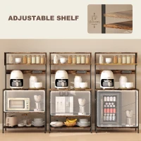 HOMCOM Baker's Rack with Charing Station, Microwave Shelf with Power Outlet, USB Charger and 5 Hooks, Rustic Brown(m-5)