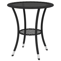 Outsunny Outdoor Rattan Dining Table, Patio Wicker Round Coffee Table with 2-Tier Storage Shelf, Black(m-2)