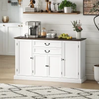 HOMCOM Farmhouse Sideboard with Charging Station and Thickened Top, 58" Buffet Cabinet with 2 Soft-Close Drawers, White(m-1)