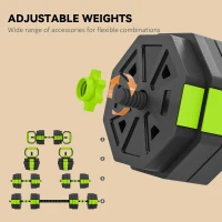 Soozier 4-in-1 Adjustable Dumbbell Set, Used as Kettlebell, Barbell, Dumbbell, Push-Up Stand, 66lbs Free Weights Set, Green(m-5)