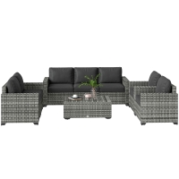 Outsunny Patio Furniture Set, Cushions, Sofa, Loveseat, Storage Table, Gray