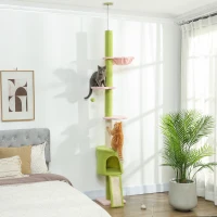 PawHut 87"-94.5" Floor to Ceiling Cat Tree with Sisal Scratching Post, Condo, Hammock, Ramp, Perches, Green(m-8)