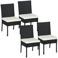Outsunny 4 PE Rattan Outdoor Dining Chairs with Cushions, Patio Wicker Dining Chairs with Backrest, Black(m-11)