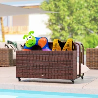 Outsunny PE Rattan Pool Float Storage Organizer with Wheels, Mixed Brown(m-8)