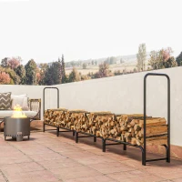 Outsunny Firewood Rack with Waterproof Cover, 500 kg Log Storage Holder with Steel Chains, 142" x 14" x 39", Dark Green(m-10)