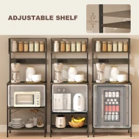 HOMCOM Baker's Rack with Charing Station, Microwave Shelf with Power Outlet, USB Charger and 5 Hooks, Distressed Grey(m-5)