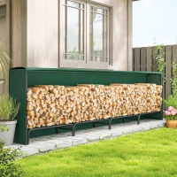 Outsunny Firewood Rack with Waterproof Cover, 500 kg Log Storage Holder with Steel Chains, 142" x 14" x 39", Dark Green(m-8)