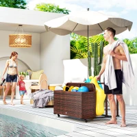 Outsunny PE Rattan Pool Float Storage Organizer with Wheels, Mixed Brown(m-2)