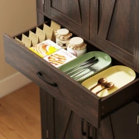 HOMCOM 72" Kitchen Pantry Cabinet, Farmhouse Kitchen Storage Cabinet with 4 Barn Doors, 6 Door Shelves, Drawer, Brown(m-10)