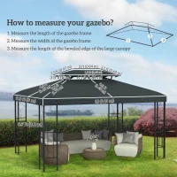 Outsunny 13' x 10' Gazebo Replacement Canopy 2 Tier Top UV Cover Pavilion Garden Patio Outdoor, Grey (TOP ONLY)(m-3)