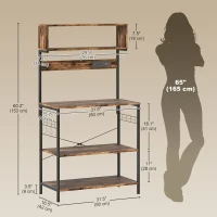 HOMCOM Baker's Rack with Charing Station, Microwave Shelf with Power Outlet, USB Charger and 5 Hooks, Rustic Brown(m-3)