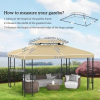Outsunny 13' x 10' Gazebo Cover, Gazebo Replacement Canopy with 2 Tier Top for Garden, Patio, Outdoor, Beige(m-3)